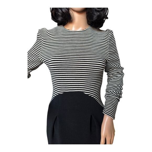 American Vintage Chetta B black white stripped wool fitted midi dress size small - Picture 9 of 16